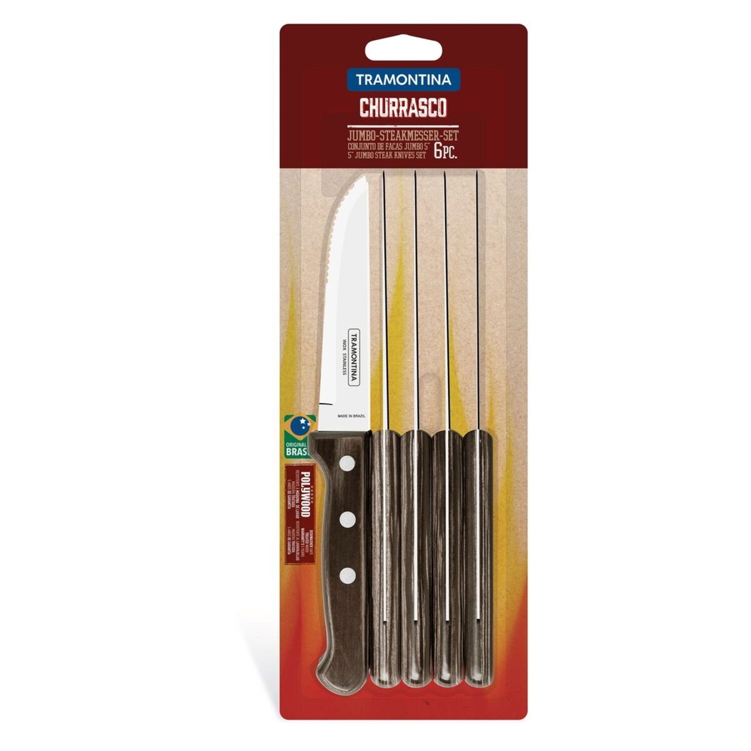 Tramontina Churrasco Jumbo 6 Piece Steak Knife Set Polywood Brown - Tramontina - 7891112159433