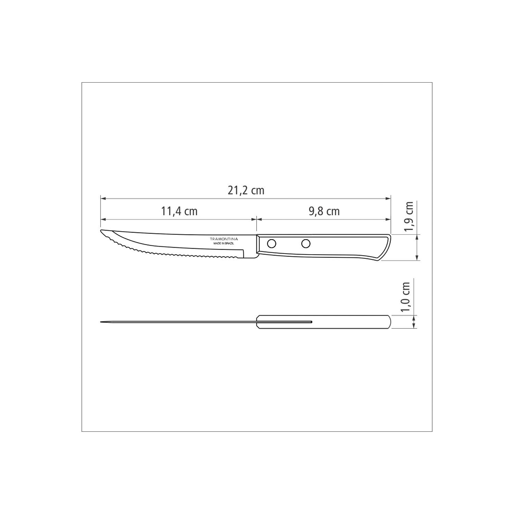 Set of 6 steak knives with stainless steel blades and red polywood handles - Tramontina - 7891112041479