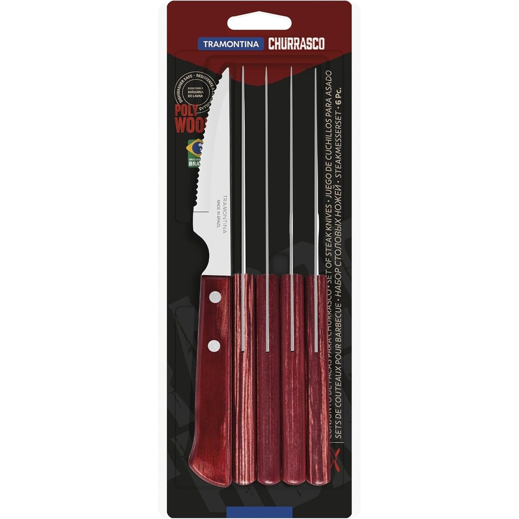 Tramontina Churrasco 6 Piece Steak Knife Set Polywood Red - Tramontina - 7891112197961