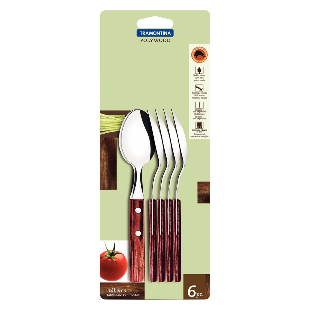 Tramontina Polywood 6 Piece Teaspoon Set Red - Tramontina - 7891112108257