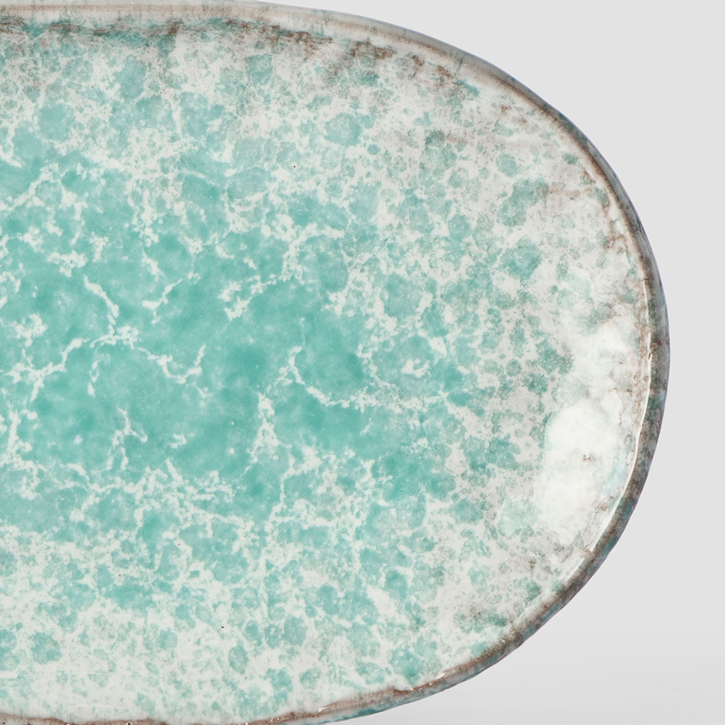 Aqua Splash Blue Oval Dish 17×11cm, Handmade Japanese Ceramics - MIJ - 8,5942E+12