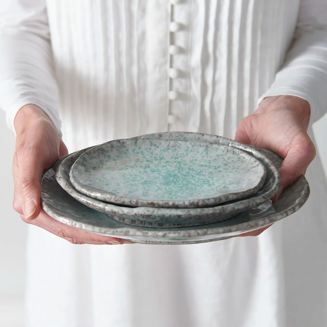 Aqua Splash Blue Oval Dish 17×11cm, Handmade Japanese Ceramics - MIJ - 8,5942E+12