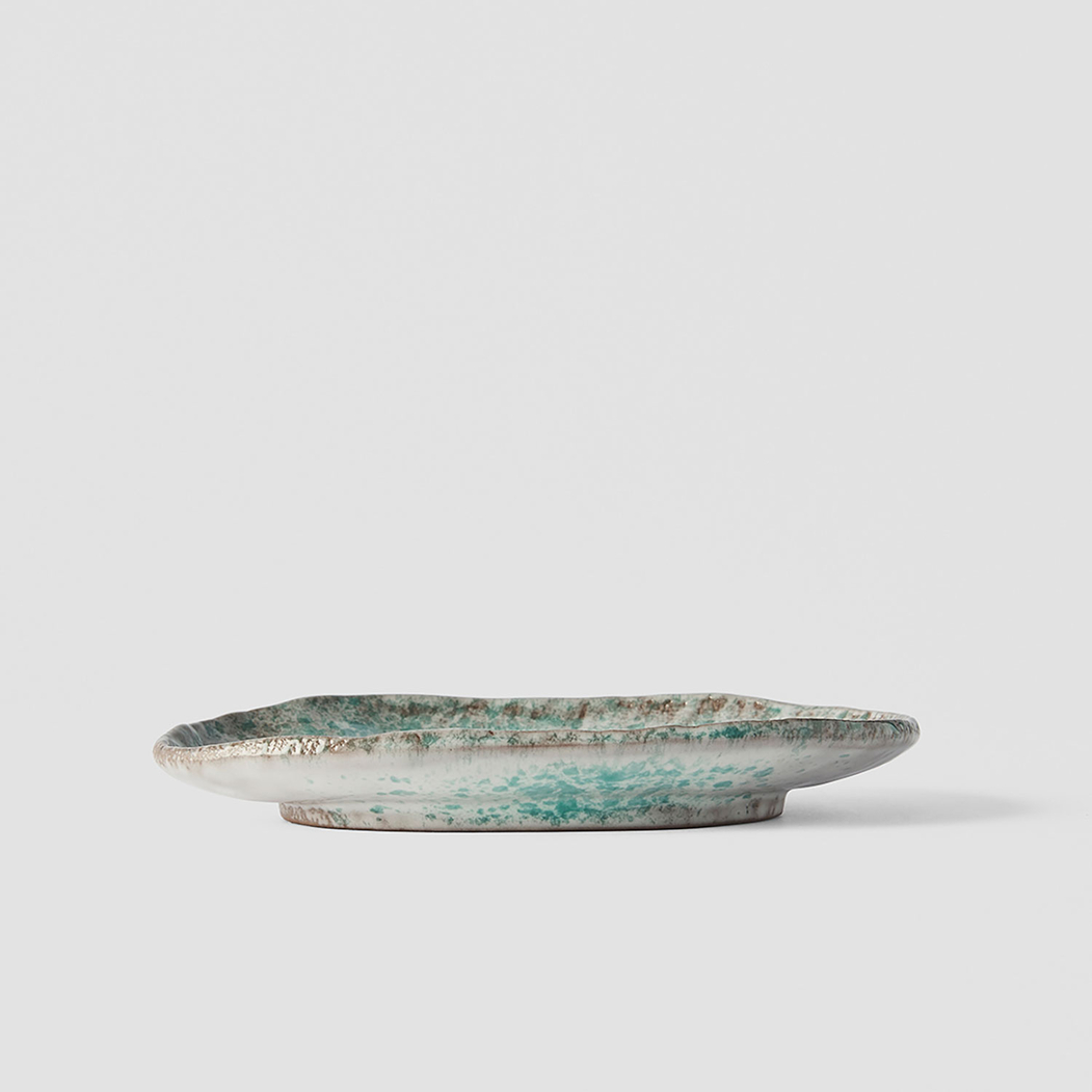 Aqua Splash Blue Oval Dish 17×11cm, Handmade Japanese Ceramics - MIJ - 8,5942E+12