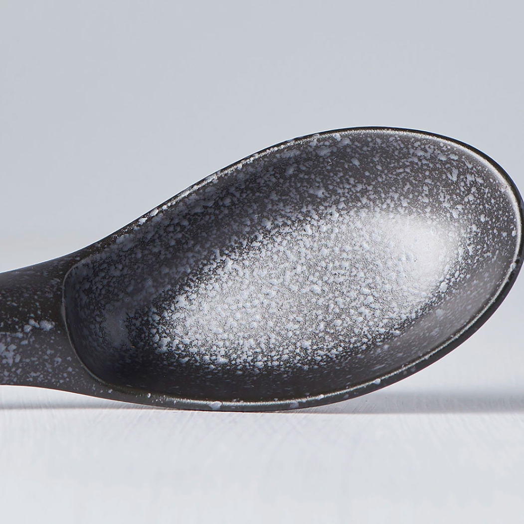 15cm Matte Black Spoon, Handmade Minoyaki Ceramic, Asian Elegance - MIJ - 8594197823730