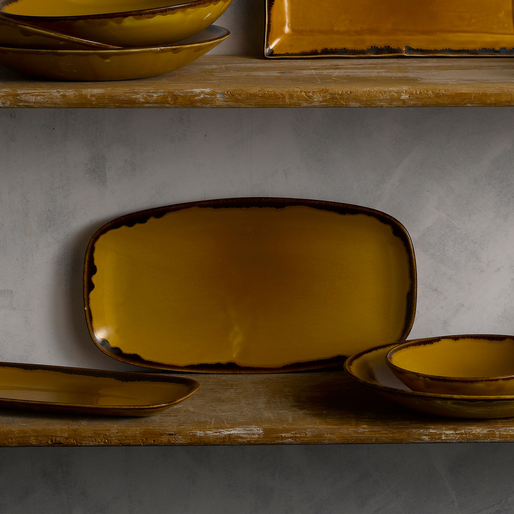 Harvest Mustard oblong serving plate 36x19cm - Dudson - 5034414452839