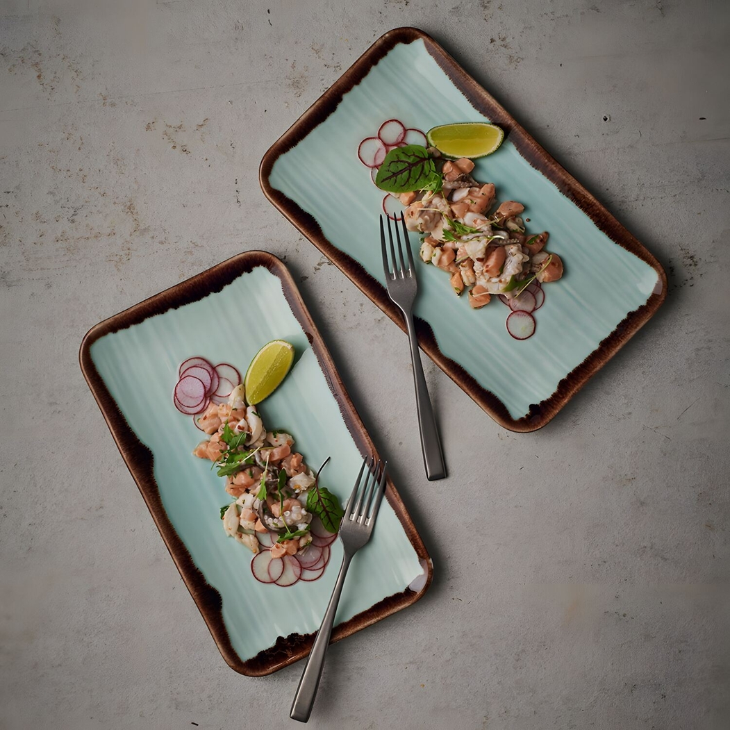 Churchill Harvest Turquoise Organic Oblong Platter Vitrified Ceramic 34.6 x 15.6 cm Turquoise - Dudson - 5034414461893