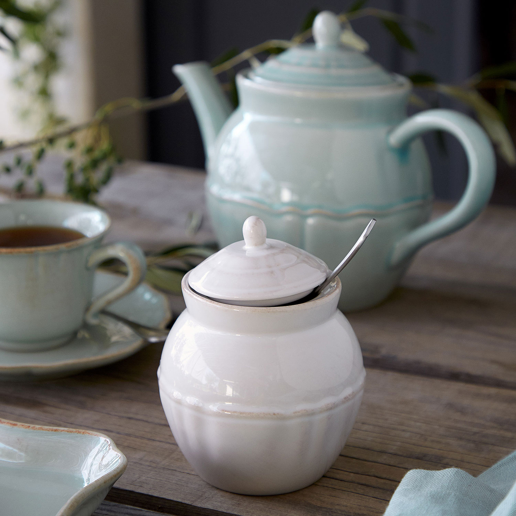 Alentejo 390ml sugar bowl, white fine stoneware, hand-painted rims, glazed finish - Costa Nova - 5606739933357