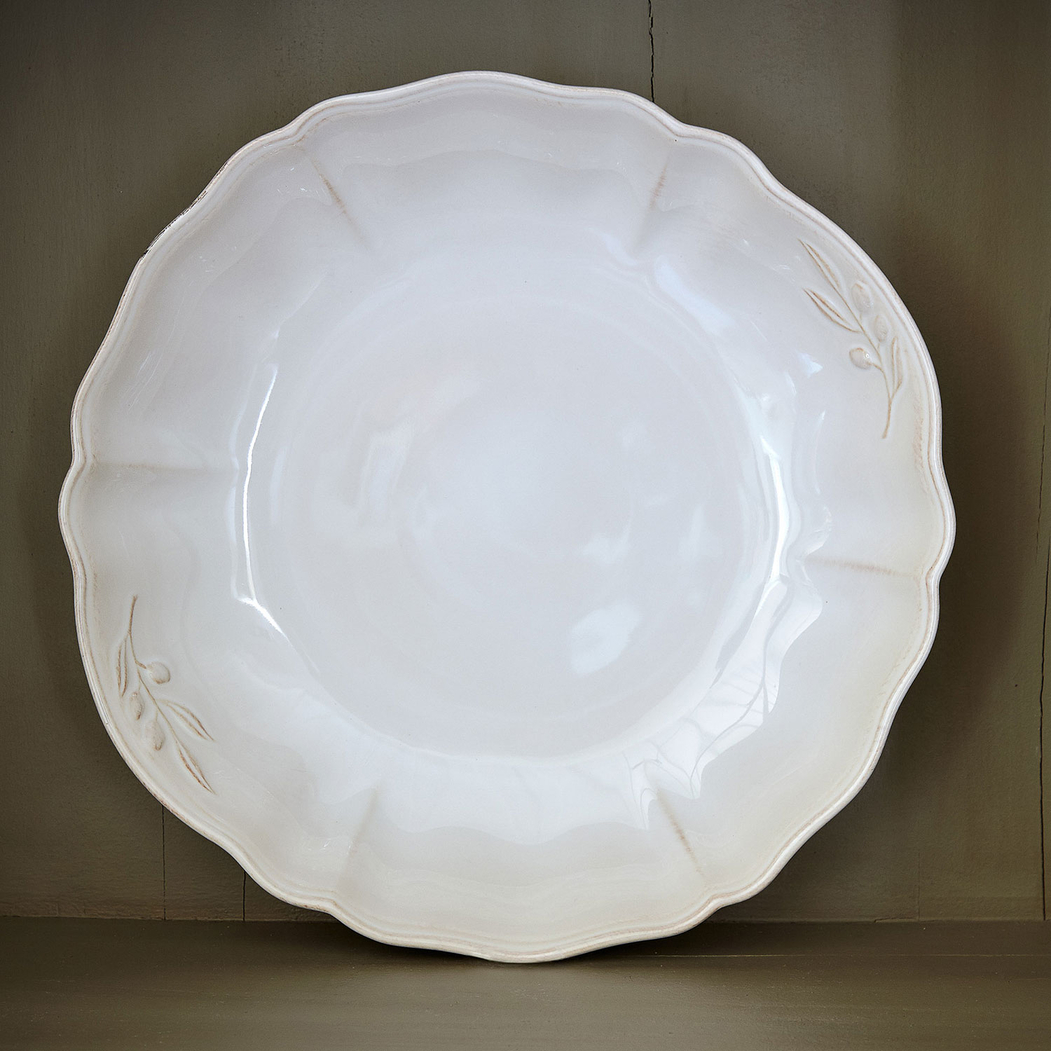 Saladeira Alentejo 34 cm, grés branco com rebordos ondulados pintados à mão - Costa Nova - 5606739911089