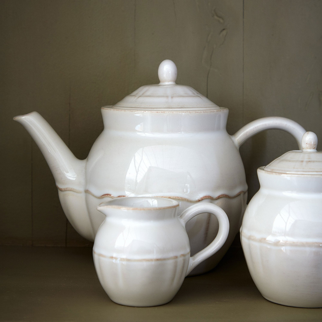 Alentejo Teapot 500ml, white stoneware with hand-painted wavy rims - Costa Nova - 5606739933319