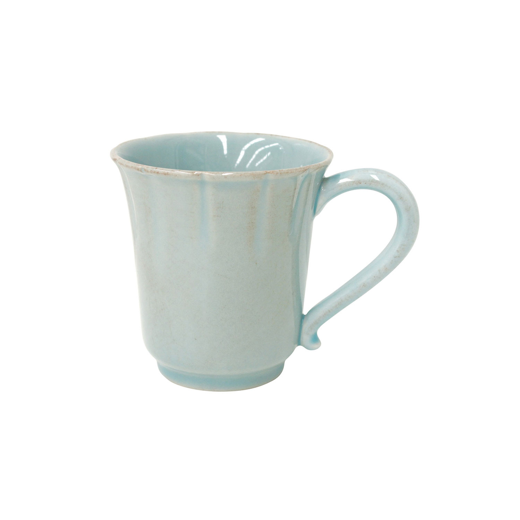 Caneca Alentejo 320ml, grés turquesa com rebordos ondulados pintados à mão
