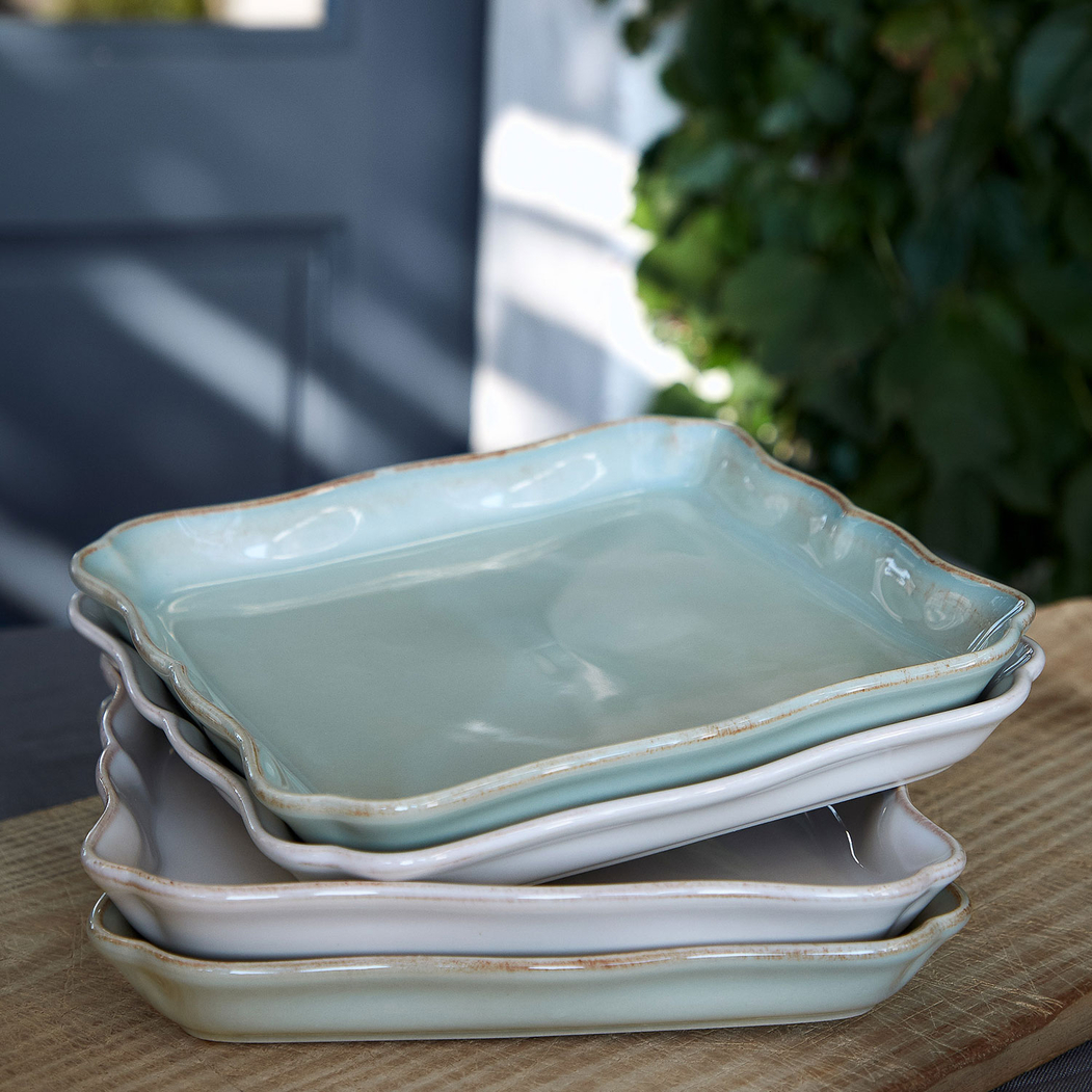 Alentejo square plate 21 cm, turquoise stoneware with hand-painted wavy rims - Costa Nova - 5606739912819