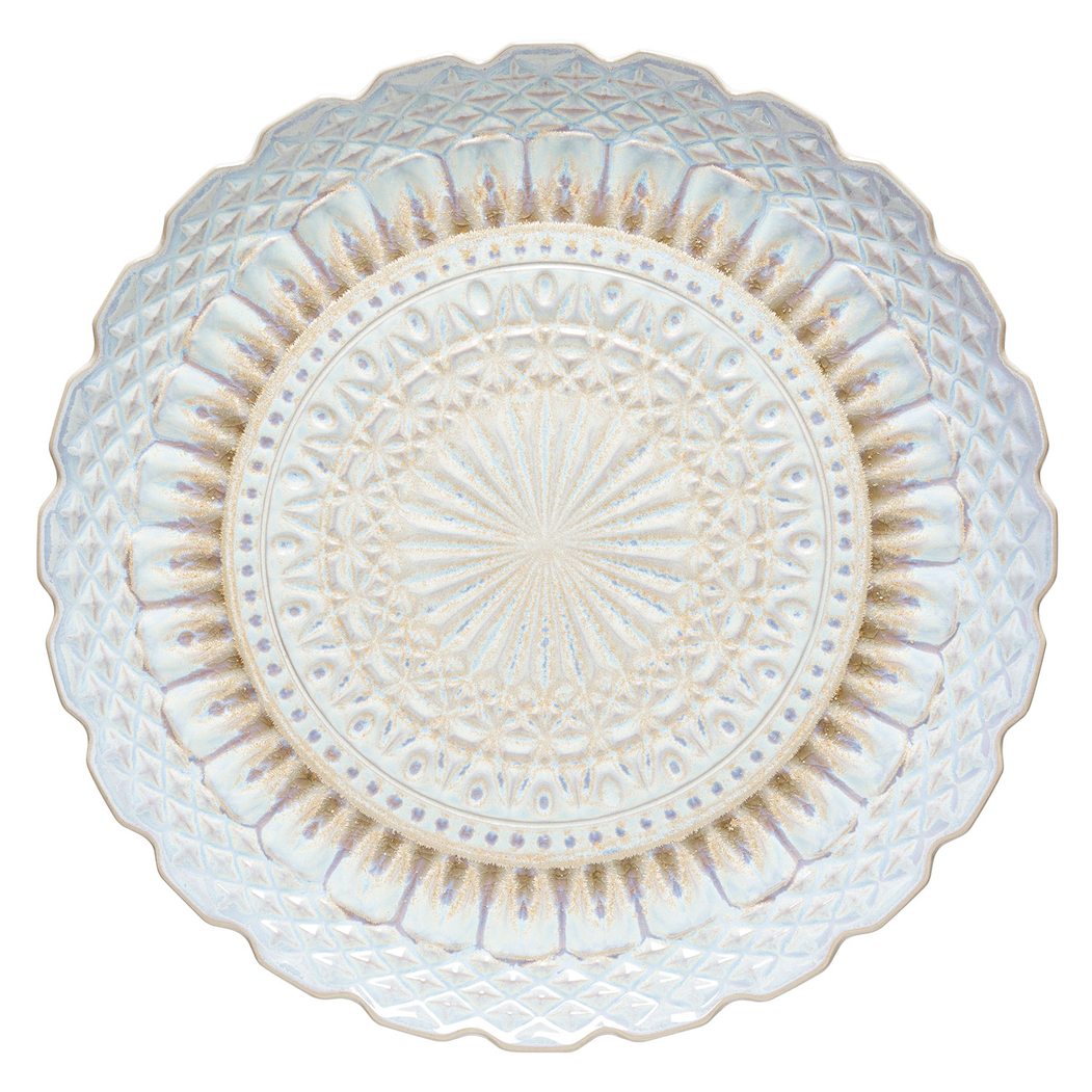 Travessa Redonda Cristal 39 cm, grés fino com acabamento artesanal inspirado em cristal