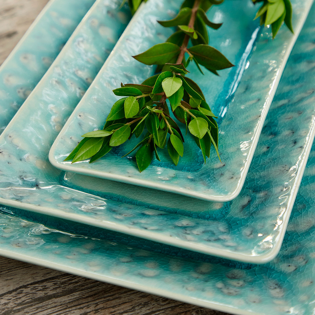 Madeira rectangular platter 40 x 24cm, blue stoneware with handcrafted crackled finish - Costa Nova - 5606739933166