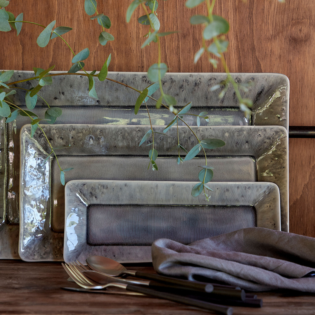 Madeira rectangular platter 40 x 24cm, grey stoneware with handcrafted crackled finish - Costa Nova - 5606739933173