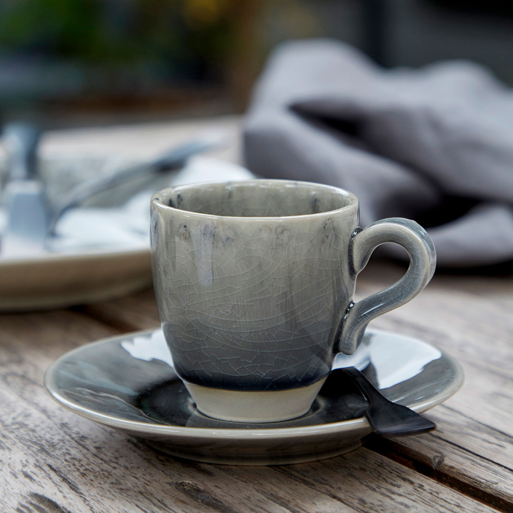 Madeira coffee cup and saucer 80ml, grey stoneware with handcrafted crackled finish - Costa Nova - 5602737106977