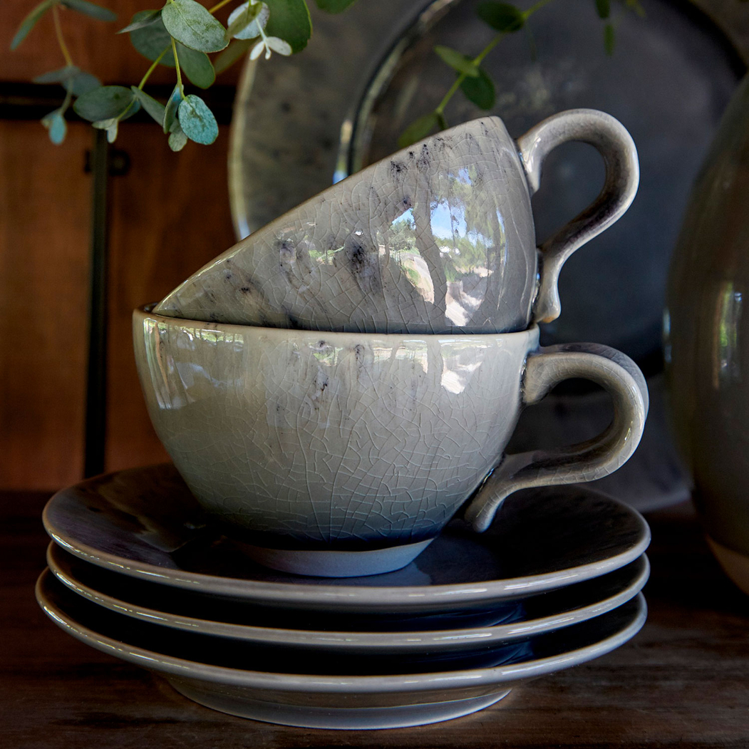 Madeira tea cup and saucer 250ml, grey stoneware with handcrafted crackled finish - Costa Nova - 5606739933012