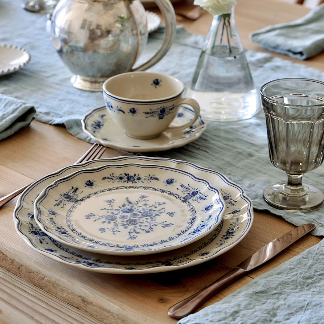 Vila Tea Cup and Saucer 260 ml Beige Blue Costa Nova - Costa Nova - 5606739980528