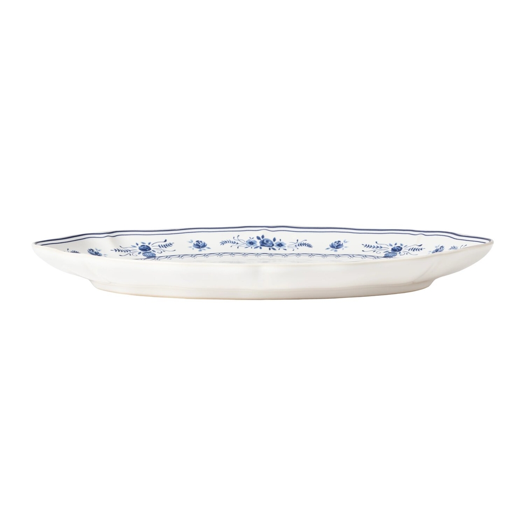 Travessa Oval Vila 32 cm Branco-Azul Costa Nova - Costa Nova - 5606739980351