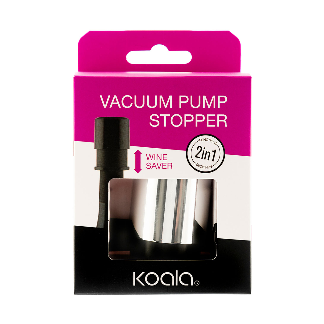 Bottle Vacuum Pump & Stopper, Silver - Koala - 8436040969243